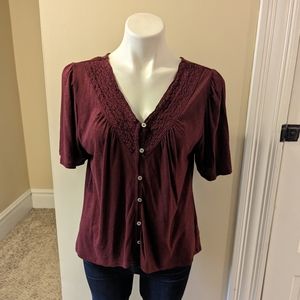 Lucky Brand maroon button down short sleeve top size S